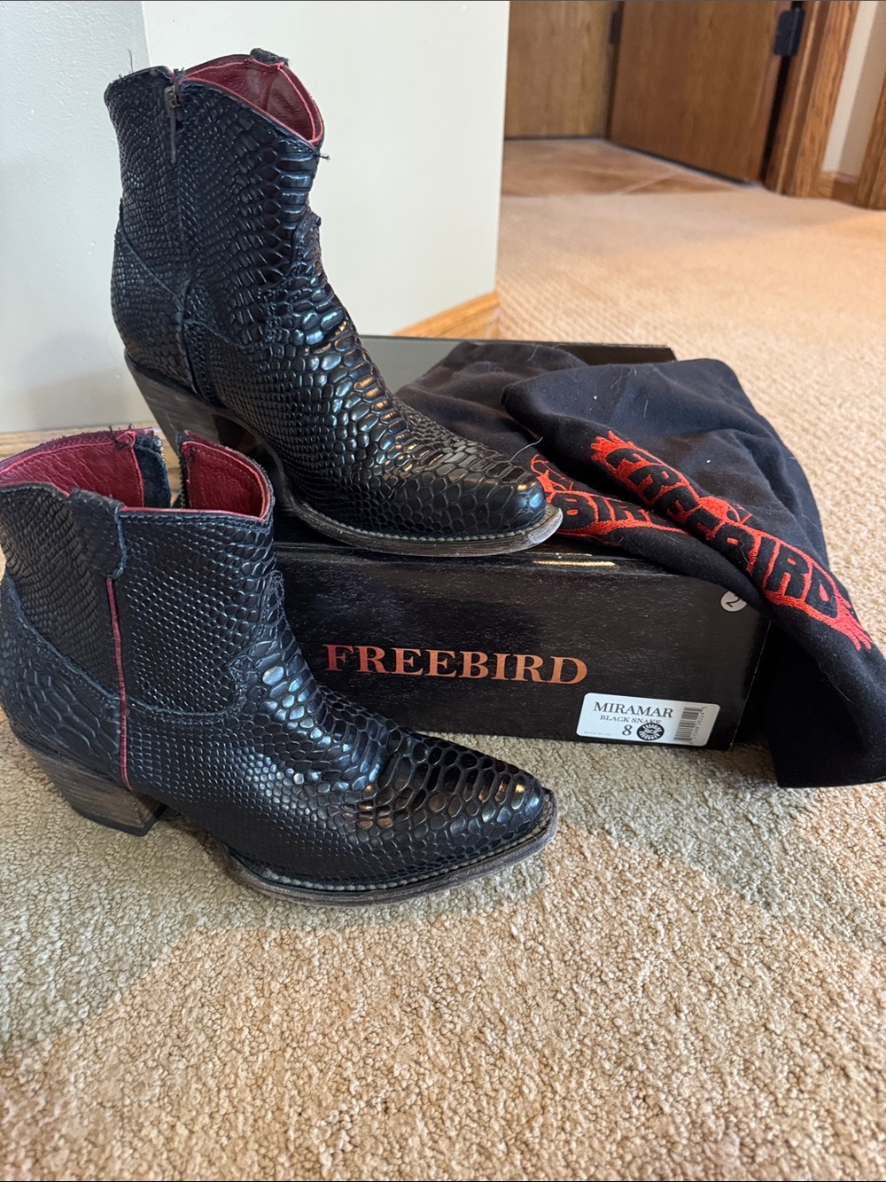 Freebird by Steven Miramar Black Snake Leather Ankle Cowboy Boots sz 8